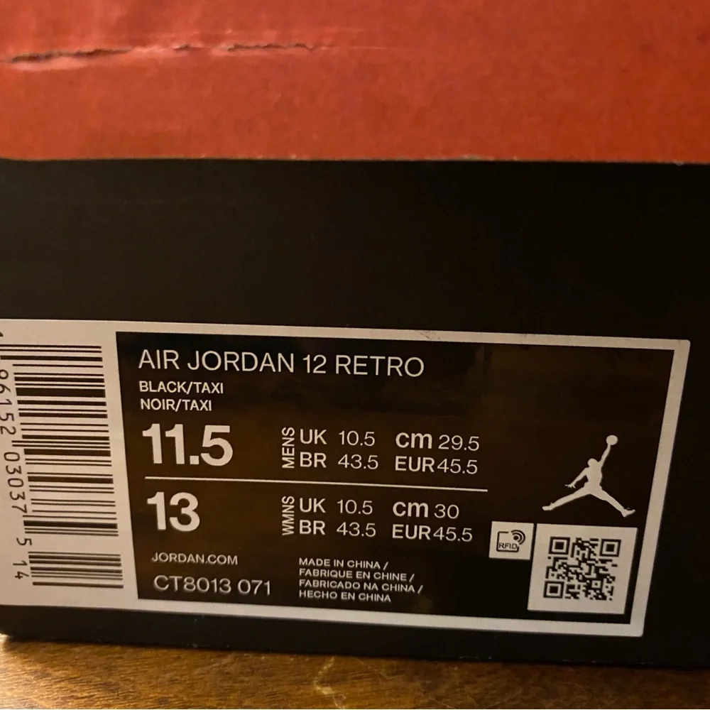 Air Jordan 12 Retro Black Taxi Lifestyle Casual Shoes CT8013-071 Size 11.5_7